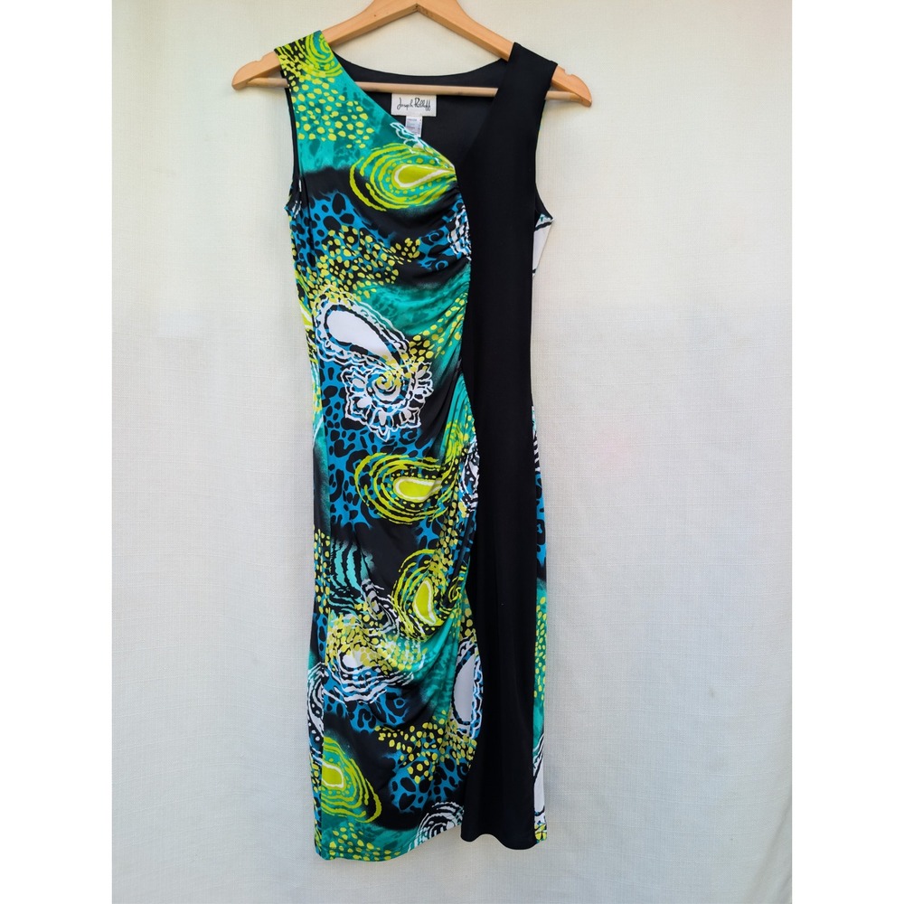 Joseph Ribkoff Ruched Sheath Dress Womens 4 Black Abstract Print Stretch